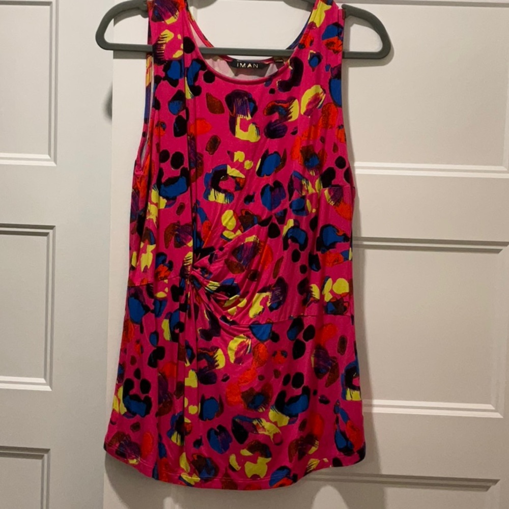 IMAN Vibrant Pink and Multicolor Sleeveless Top